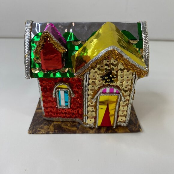 The Bombay Company 3 Colorful Sequin House Ornaments Festive Decor Display - Picture 5 of 11